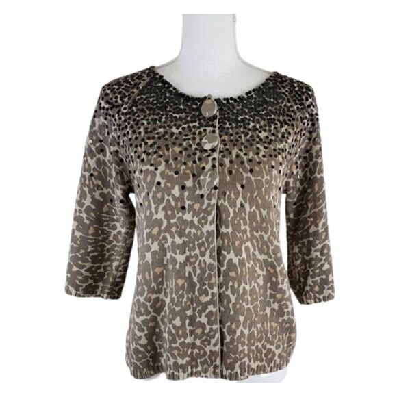 NWT Sequin animal print cardigan / chic sparkle knit topper – women’s - Picture 1 of 12